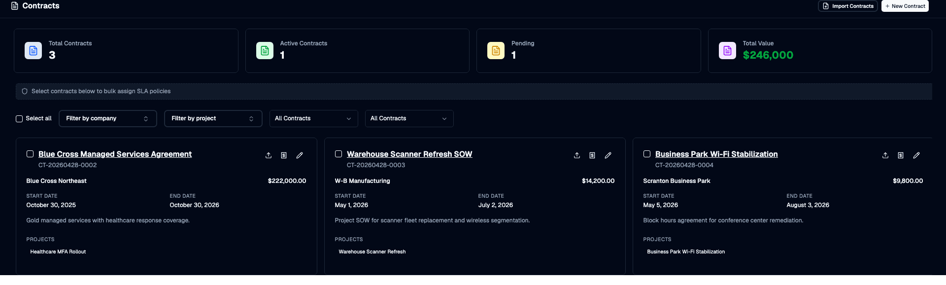 Contract Management in Core