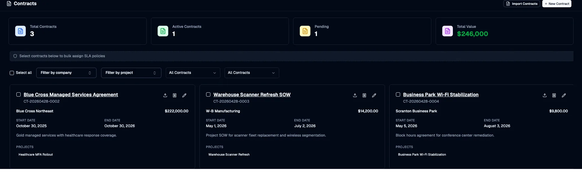 Contract Management in Core
