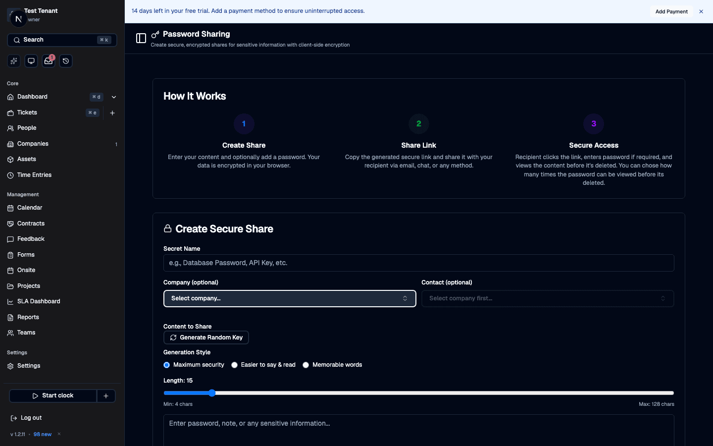 Secure Password Sharing in Core