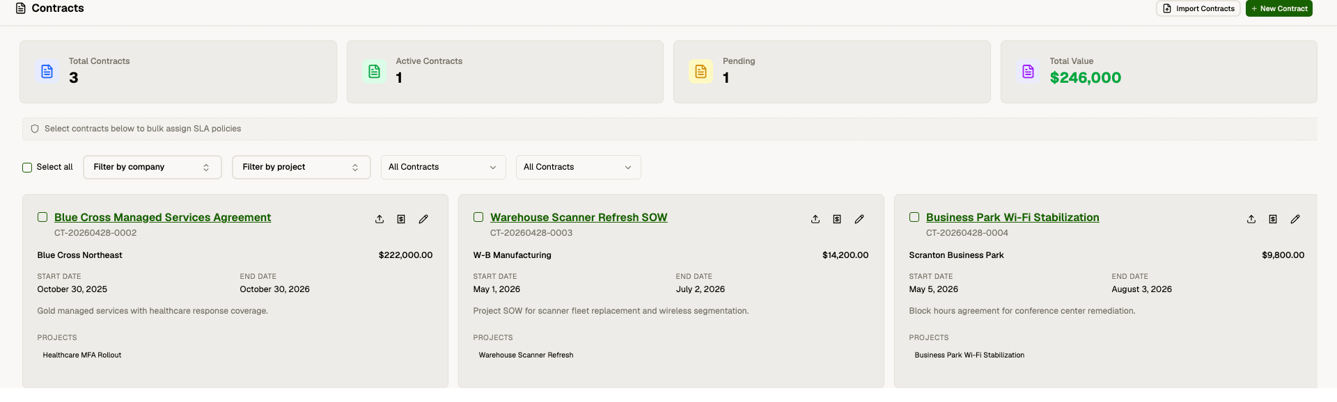 Contract Management in Core