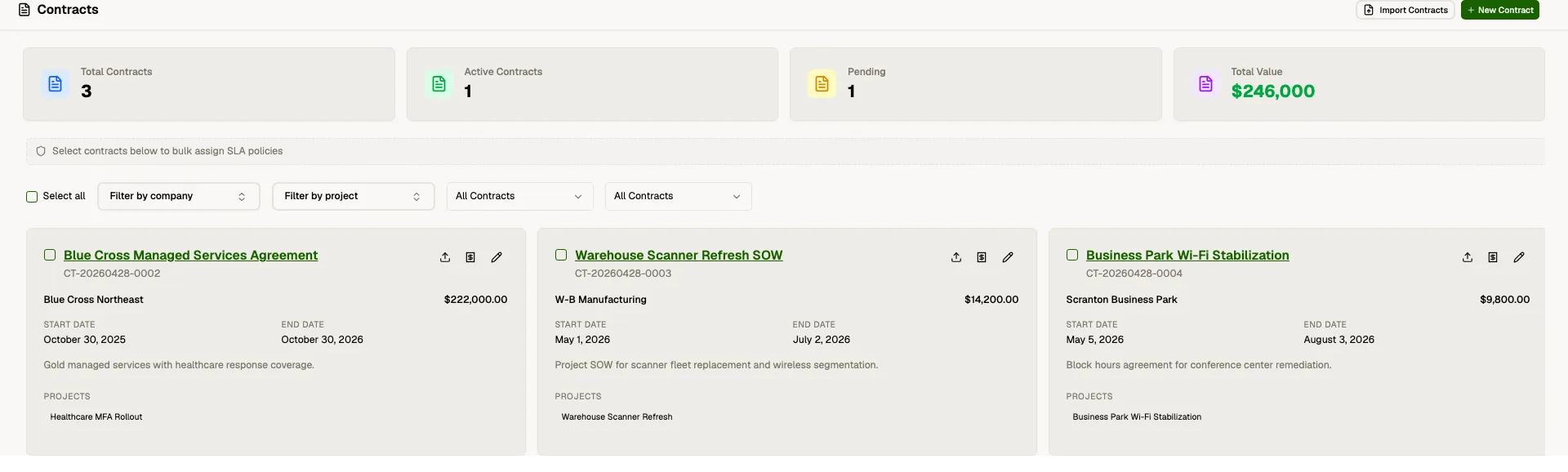 Contract Management in Core