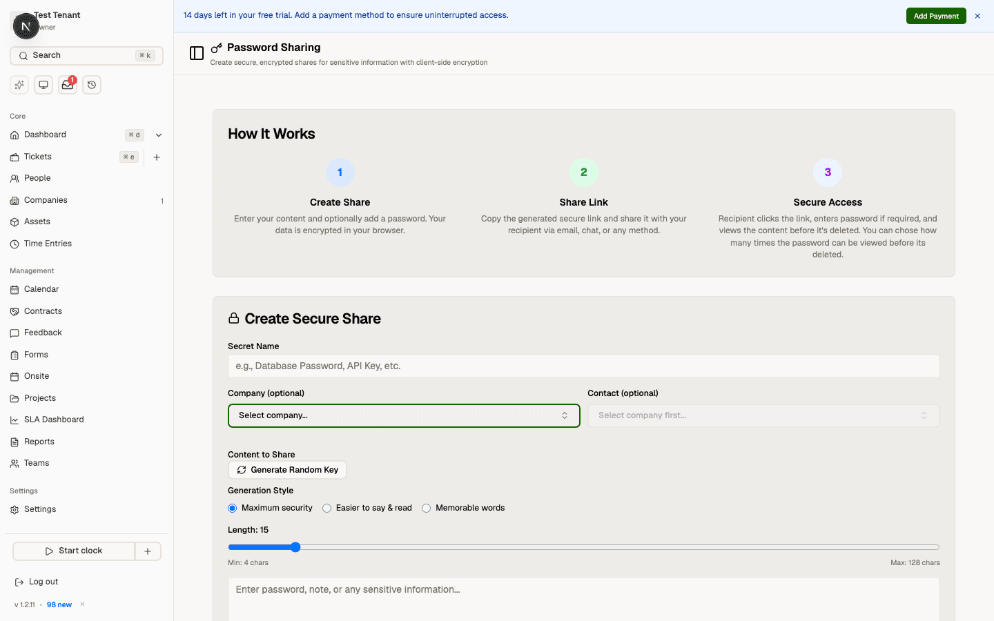 Secure Password Sharing in Core